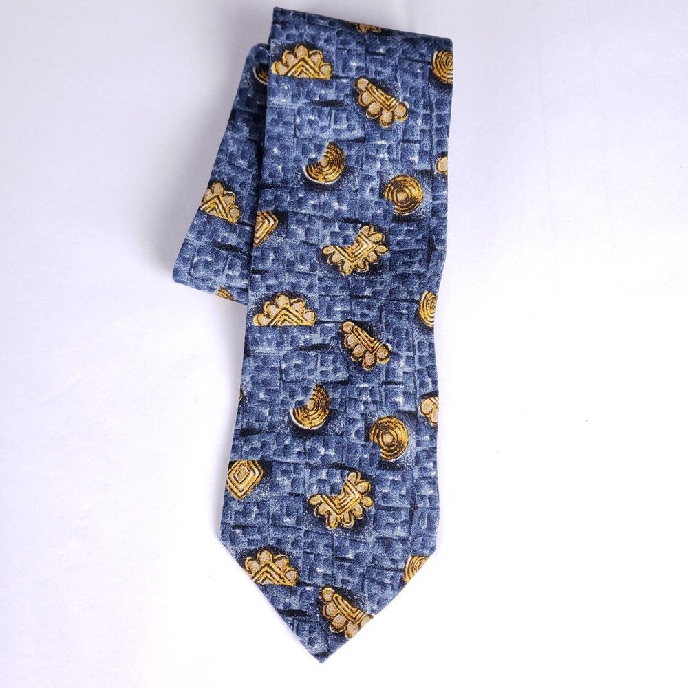 Bolgheri‎ Necktie Mens 100% Silk Blue Tones Geometric Made In Italy
